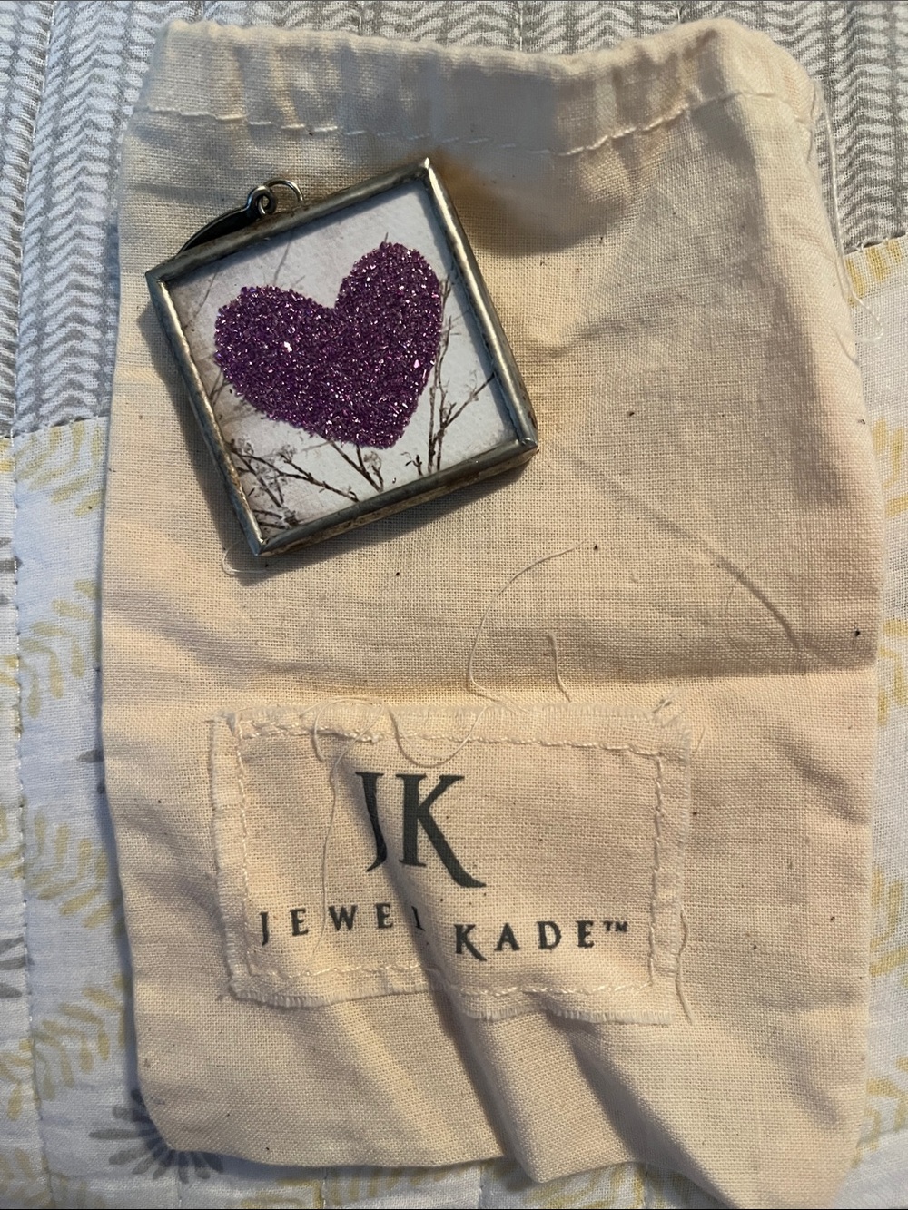 Jewel Kade Pink Glitter Heart Square Pendant Necklace